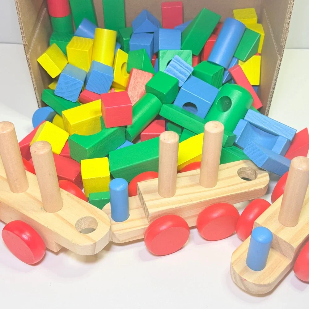 Melissa & Doug Classic Toy Stacking Train Wooden Building Blocks Set 1000183